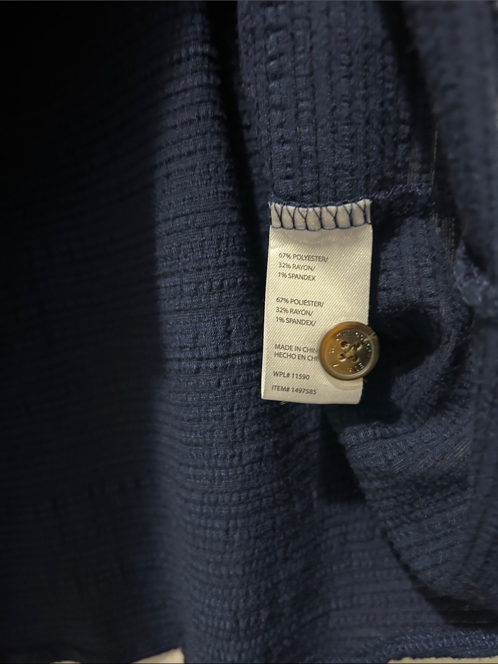 Waterproof Vintage Navy Button Front Tie Hem Short Sleeve Blouse XXL - Picture 3 of 4